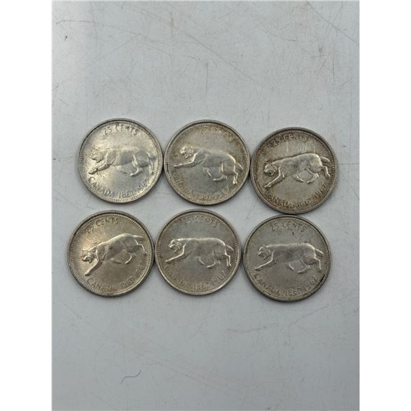 Lot of 1967 Canadian Silver Bobcat Commemorative Quarters