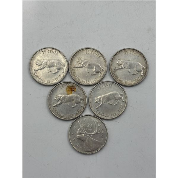 Lot of 1967 Canadian Silver Bobcat Commemorative Quarters
