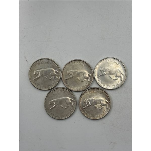 Lot of 1967 Canadian Silver Bobcat Commemorative Quarters