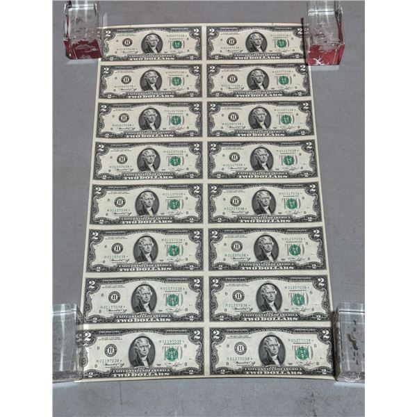 Sheet of Uncut $2 American Star Note Bills