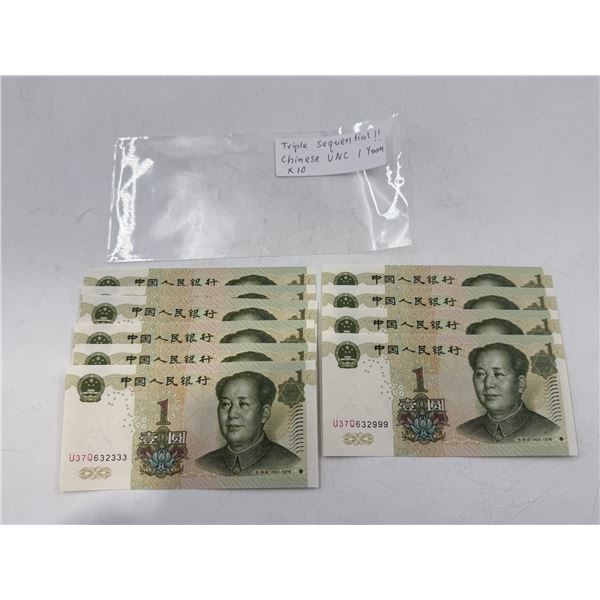 Triple Sequential Uncirculated Chinese Yuan
