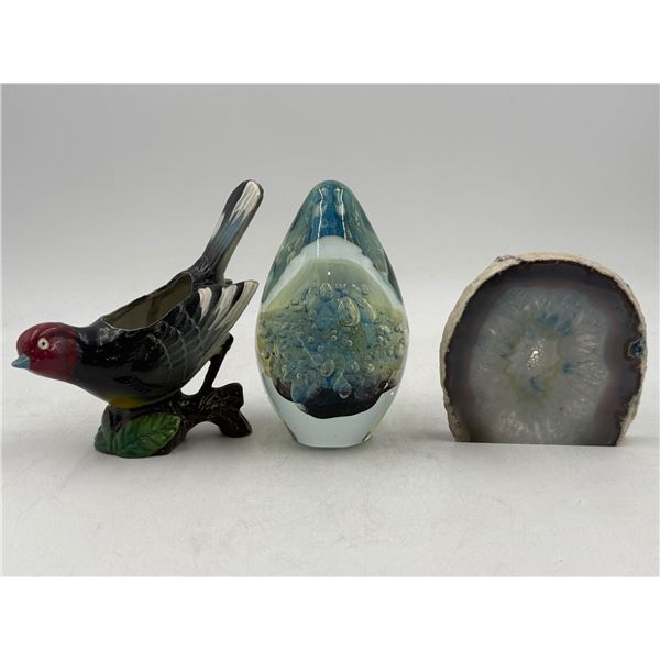 Geode, Art Glass, & Bird Planter