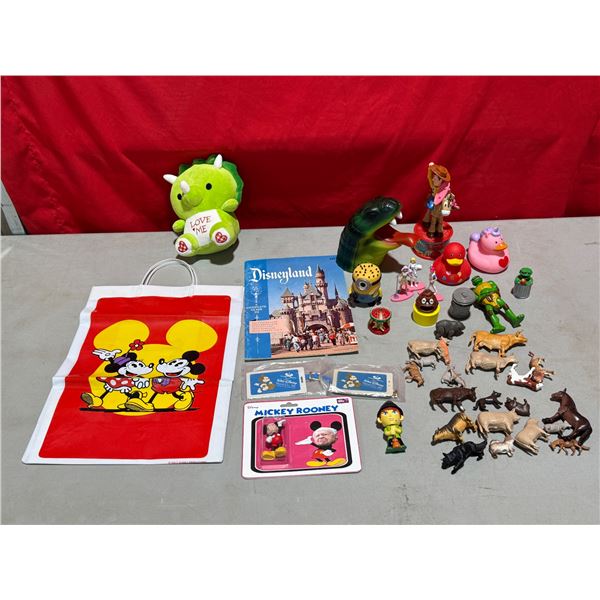 Lot of Disneyana & Toys w/ TMNT Action Figure, Dino Plush, VTG Disney Bag, & More