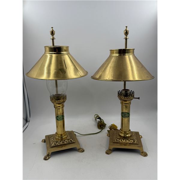 Pair of Brass Orient Express (Paris-Istanbul) Clawfoot Railroad Table Lamps