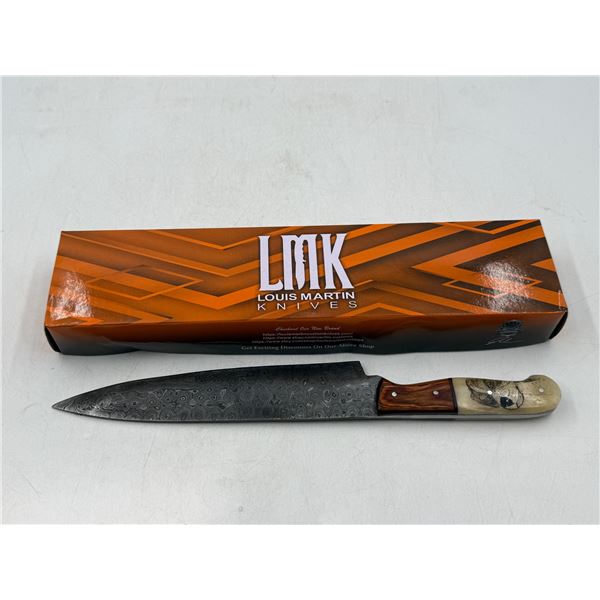 Louis Martin Damascus Steel Knife w/ Dog Motif on Handle