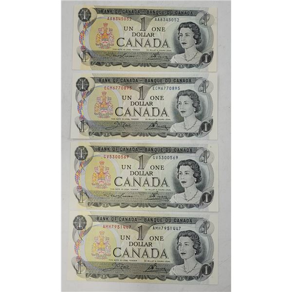 4 1973 Bank of Canada $1 Banknotes