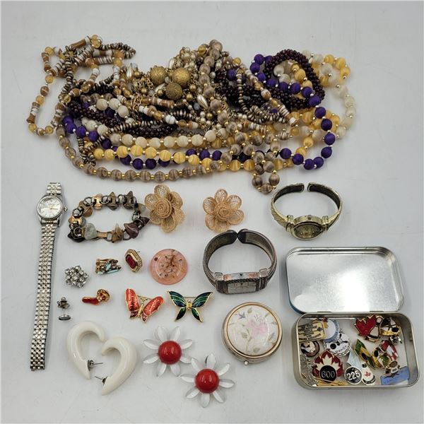 Lot of Assorted Costume Jewelry w/ Beaded Necklaces, Pins, Earrings, & More