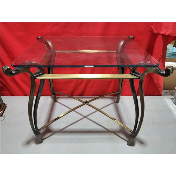 Heavy Metal End Table w/ Glass Top