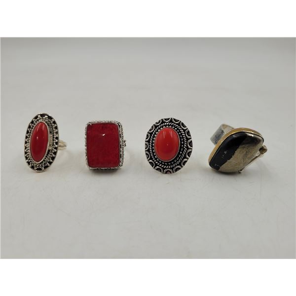 4 Stamped 925 Sterling Silver Rings w/ Red Jasper Stone (40.35g)