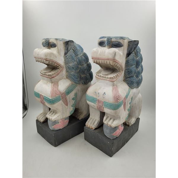 Pair of Wooden Chinese Guardian Lions