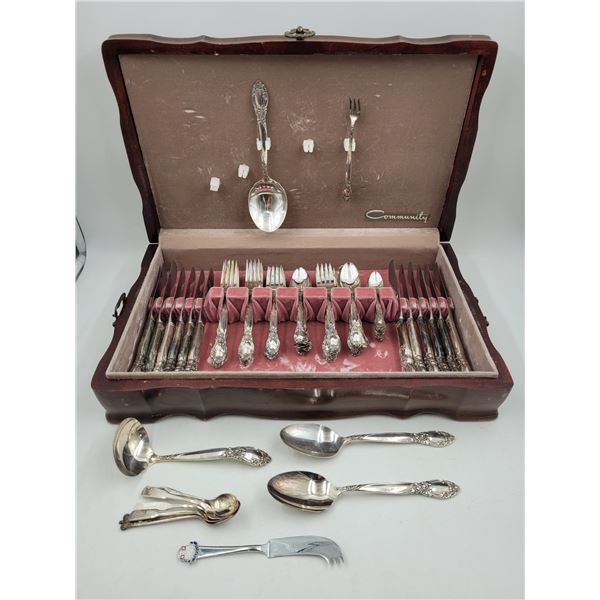 Lot of Silver-Plated Cutlery w/ Wooden Storage Case