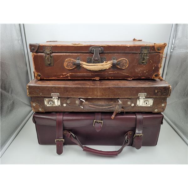 3 Antique Leather Suitcases