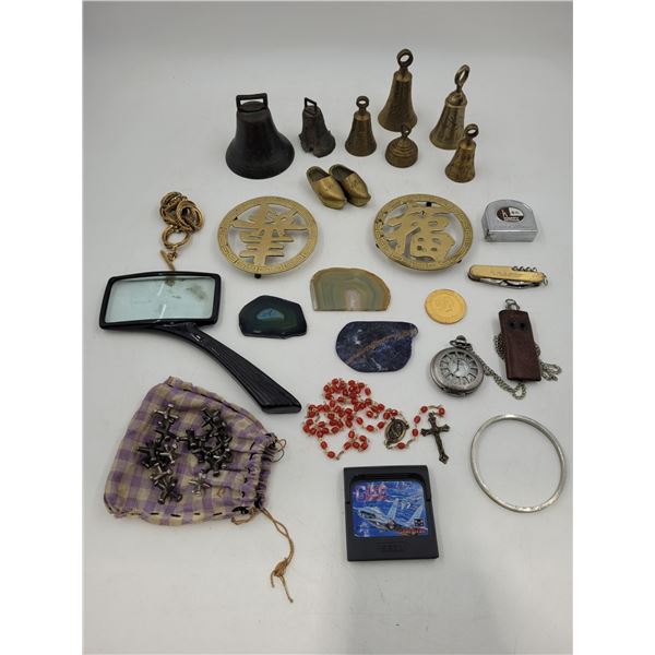 VTG Smalls Lot w/ G-Loc Air Battle Sega Cartridge, Pocket Watch, Brass, & More