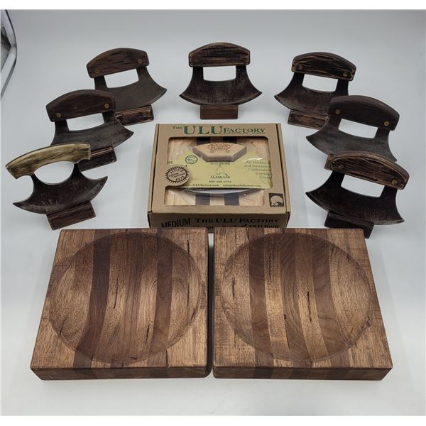 Lot of Alaskan Ulus & 2 Chopping Boards