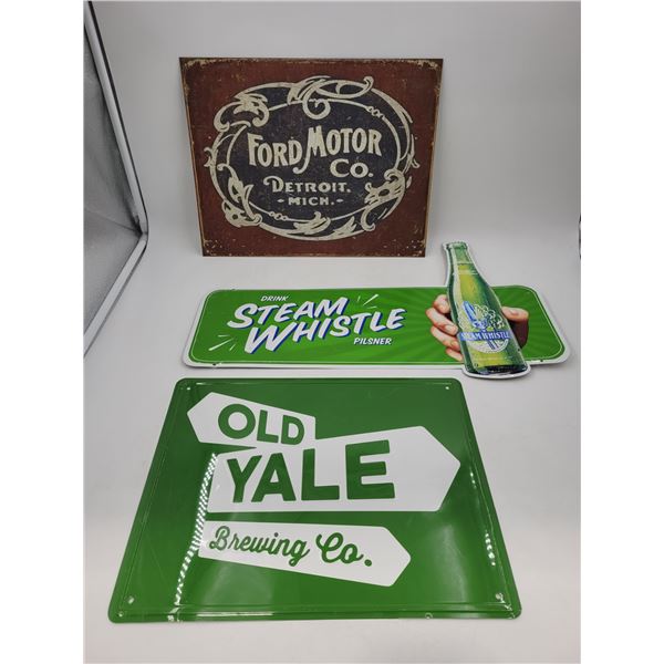 Lot of Metal Signs w/ Ford Motor Co., Steam Whistle Pilsner, & Old Yale Brewing
