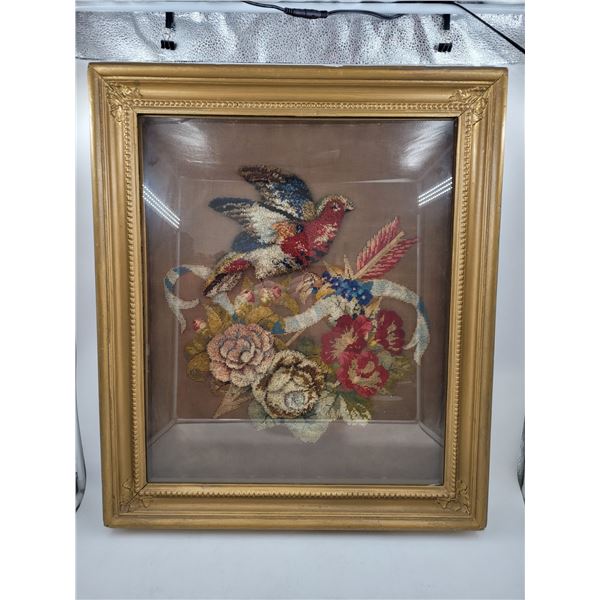 Framed Needlepoint & Latch Hook Bird Art