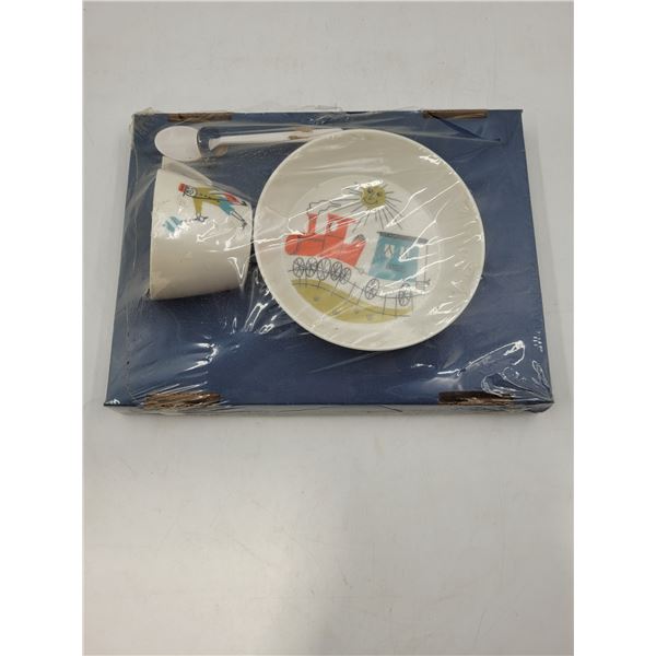 Children's Ornamin Plate, Cup, & Spoon Set Made in Switzerland