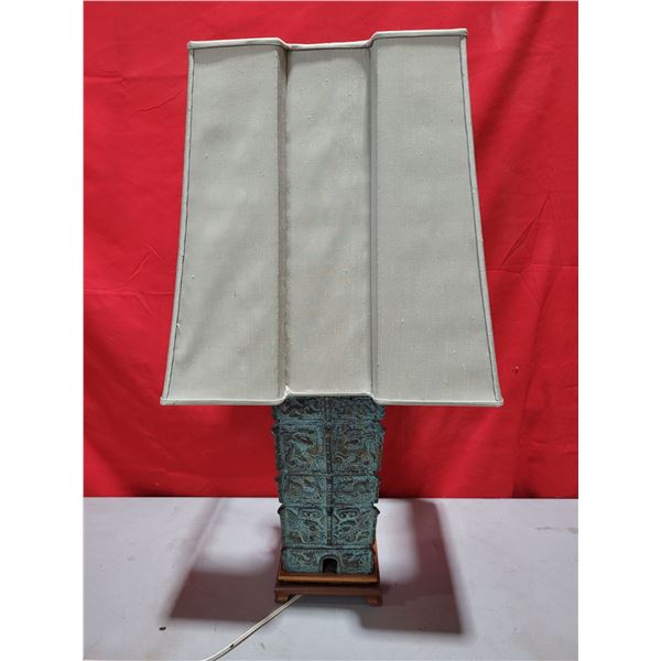 Heavy Ornate Asian Bronze Table Lamp