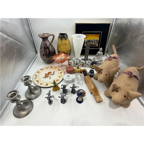 Lot of VTG Items Including Pewter Candlesticks/Salt & Pepper Shakers