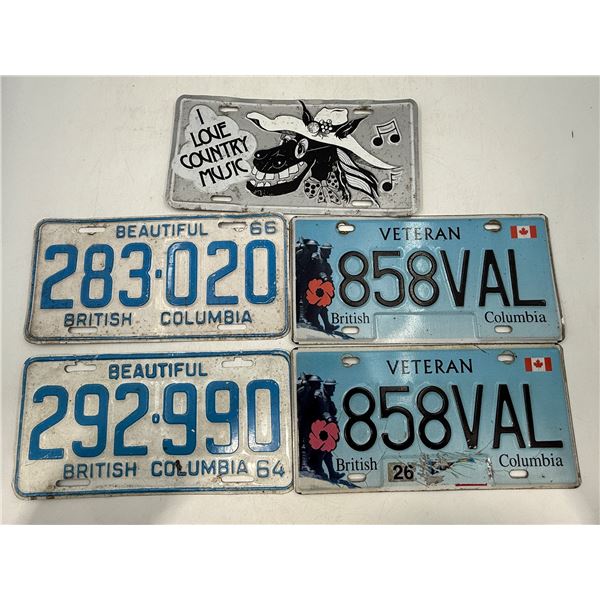 2 Sets of Matching British Columbia License Plates & Country Music Souvenir License Plate