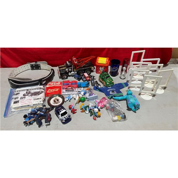 Variety Lot w/ VTG Model Car Instructions, Coca-Cola Coasters, Smurf Figures, & More