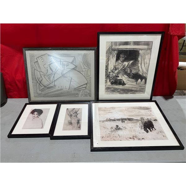 Lot of Framed Pencil Sketch Prints