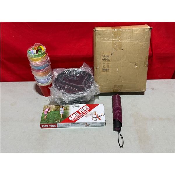 Variety Lot w/ Ring Toss, Umbrella, Mattress Protector, & More