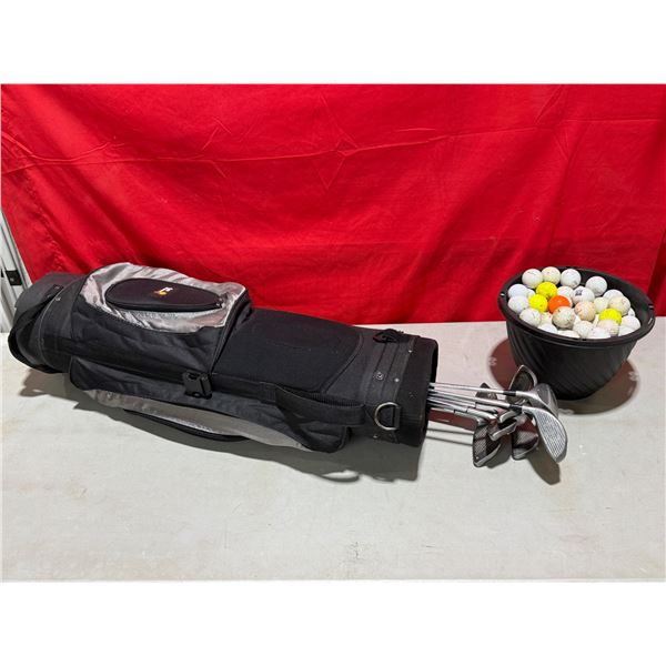 Golf Bag w/ Assorted Clubs & Balls