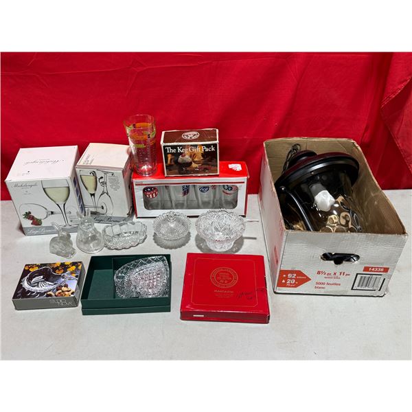 Glassware Lot w/ Glasses, Nut/Candy Dishes, Lighting Fixture, & More