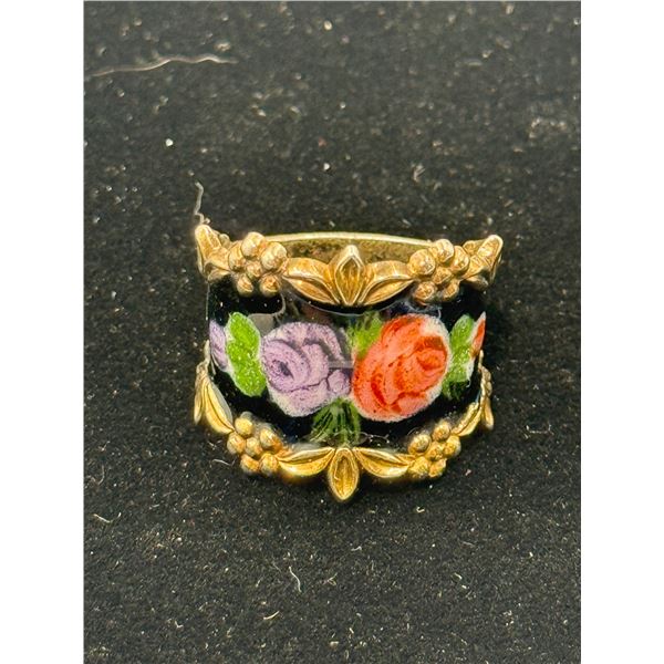 Sterling Silver Enamel Floral Ring