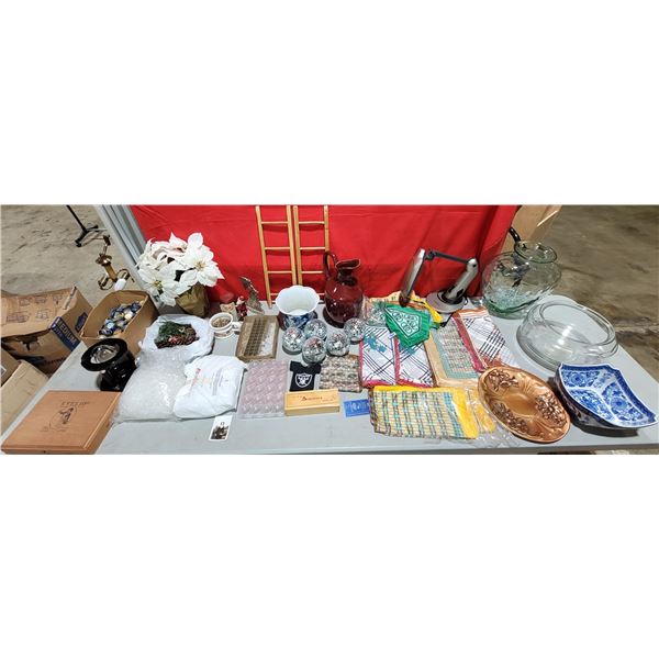 Variety Lot w/ Bottlecaps, Mini Disco Ball Ornaments, Lamp, Glassware, & More