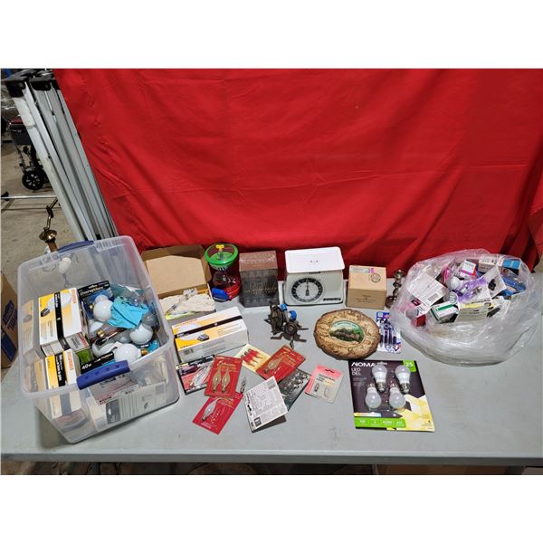 Variety Lot w/ Lightbulbs, Scale, Cigar Box, & More