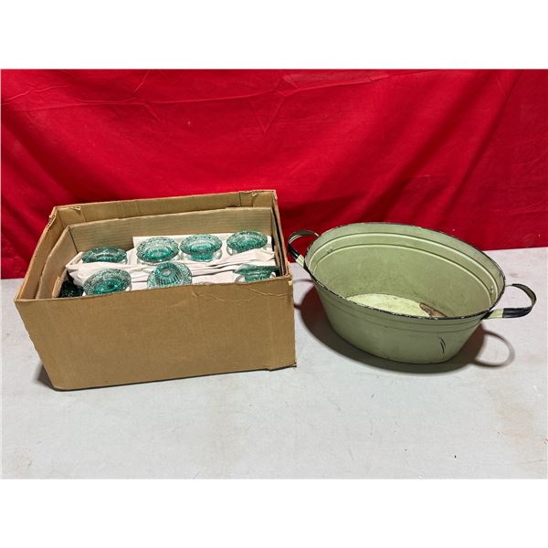 Lot of Candleholders & Metal Enamel Tub