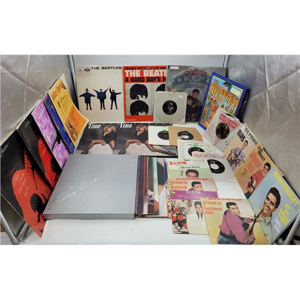 Music Lot w/ 33 1/3 RPM Records, Beatles Pop-Up Book, Elvis 45s, & More