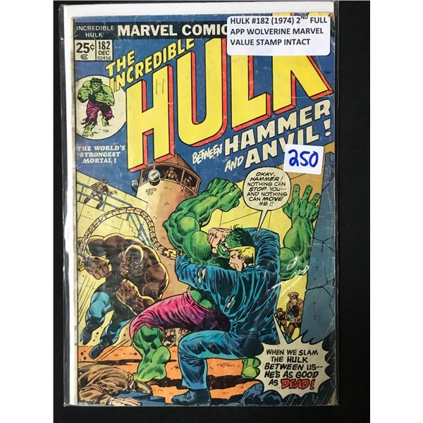 HULK #182 (1974) 2ND FULL APP WOLVERINE VALUE STAMP INTACT - MARVEL COMICS