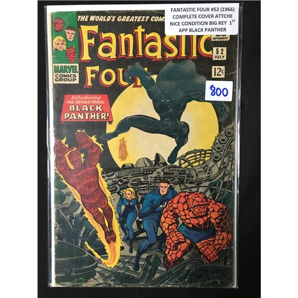 FANTASTIC FOUR #52 (1966) COMPLETE COVER ATTACHED 1ST APP BLACK PANTHER - MARVEL COMICS