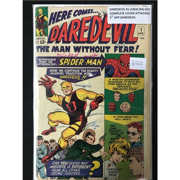 DAREDEVIL #1 (1964) COMPLETE COVER ATTACHED 1ST APP DAREDEVIL - MARVEL COMICS