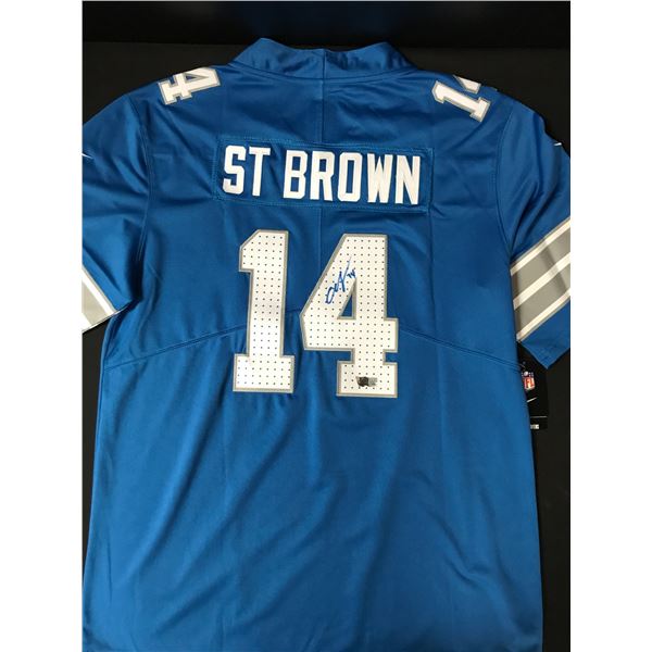 AMON RA ST BROWN SIGNED DETROIT LIONS CUSTOM FOOTBALL JERSEY - ACE COA