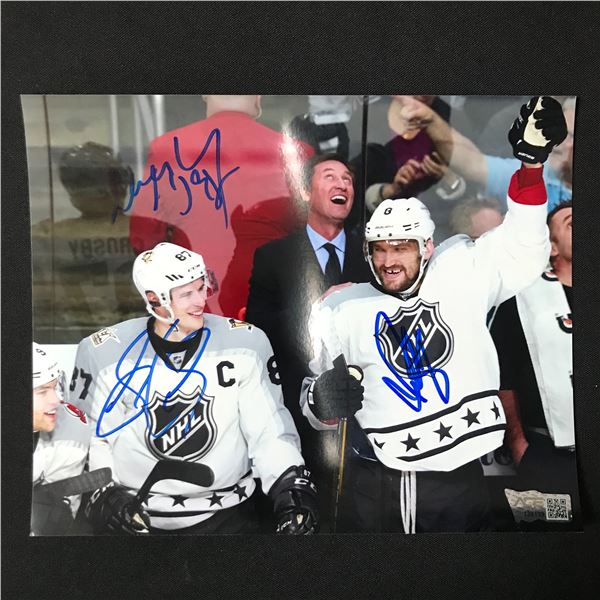SIDNEY CROSBY, ALEX OVECHKIN AND WAYNE GRETZKY SIGNED 8 X 10 (ACE COA)