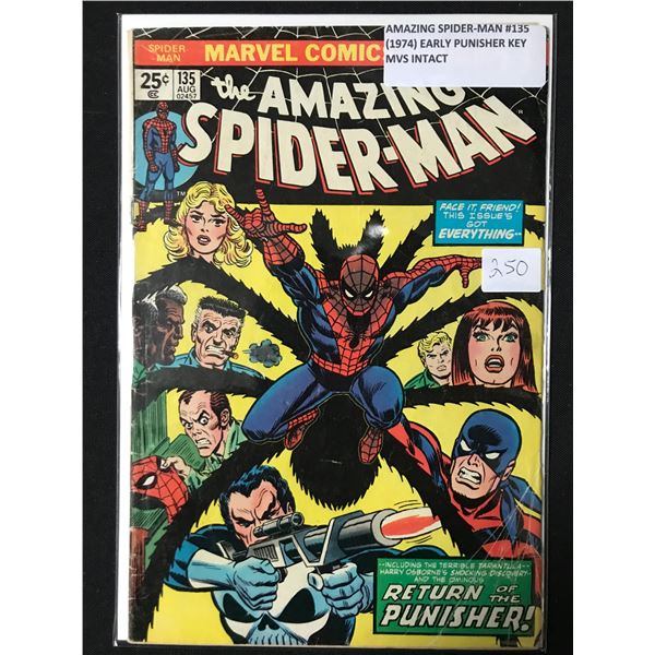 AMAZING SPIDERMAN #135 (1974) EARLY PUNISHER MVS INTACT - MARVEL COMICS
