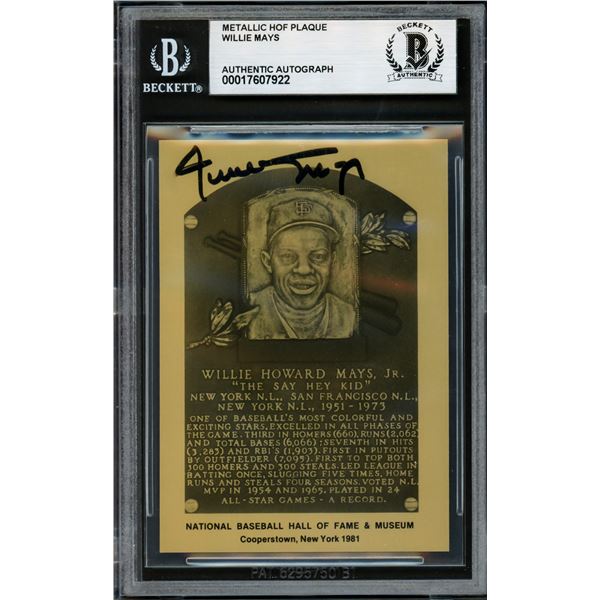METTALIC HOF PLAQUE WILLIE MAYS SIGNED - BECKETT COA