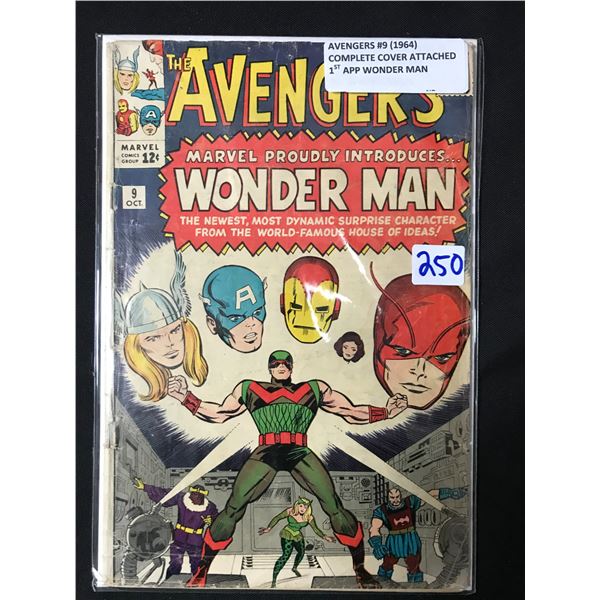 AVENGERS #9 (1964) COMPLETE COVER ATTACHED 1ST APP WONDER MAN - MARVEL COMICS