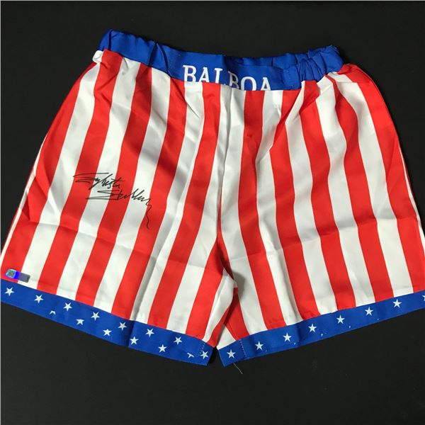 SYLVESTER STALLONE SIGNED ROCKY BOXING SHORTS - celebrity COA