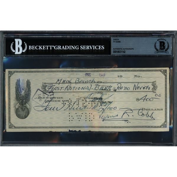 TY COBB SIGNED CHECK - BECKETT COA