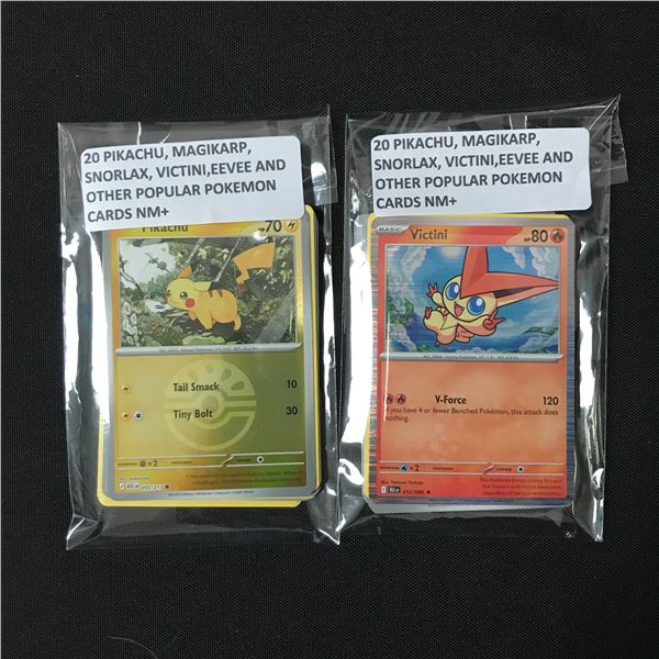 LOT OF 2 X 20 PIKACHU, MAGIKARP, SNORLAX, VICTINI, EEVEE & OTHERS