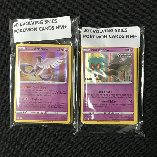 LOT OF 2 X 30 EVOLVING SKIES POKEMON CARDS NM+