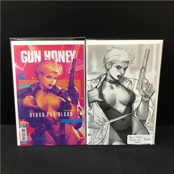 LOT OF 2 GUN HONEY BLOOD FOR. BLOOD COMICS INCLUDING SKETCH VARIANT - TITAN COMICS