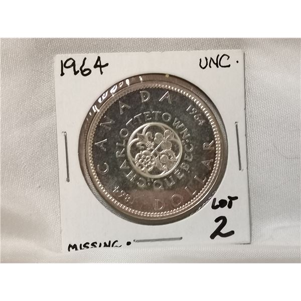 1964 Canada Missing Dot Silver Dollar, UNC