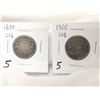 Image 1 : 1899 & 1900 Canada Silver 25 Cent Coins