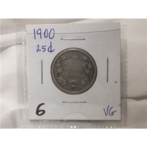 1900 Canada Silver 25 Cent Coin